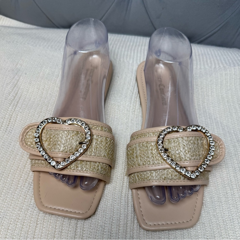 Juicy Couture Zapphire Heart Buckle Slide Flat Sandals